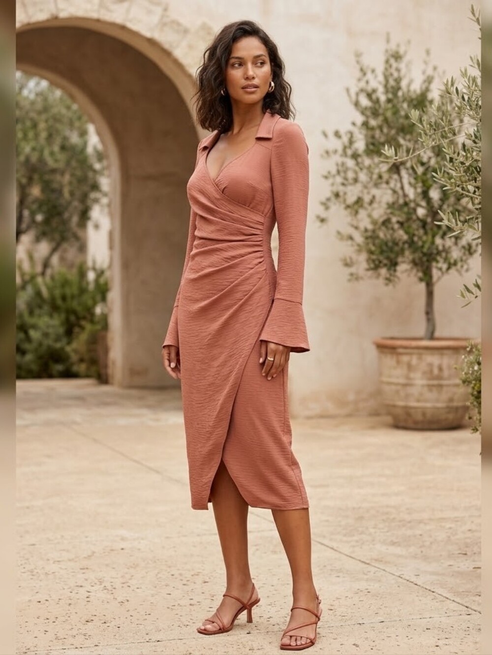 NEW ASOS DESIGN Tall 70s Drape Front Wrap Antique Rose Midi Dress 4